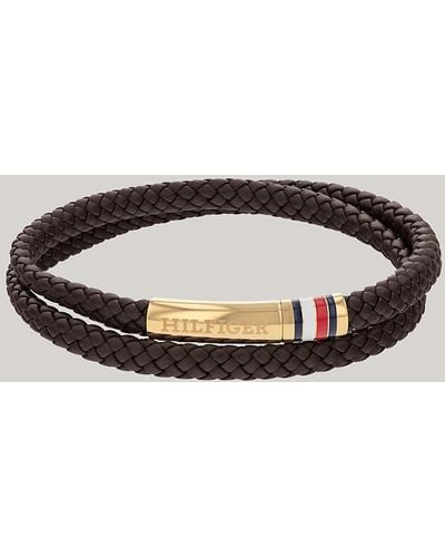 Tommy Hilfiger Brown Braided Leather Double Bracelet - Multicolour