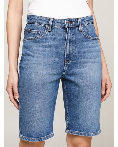 Tommy Hilfiger Short slim en denim délavé taille haute - Bleu