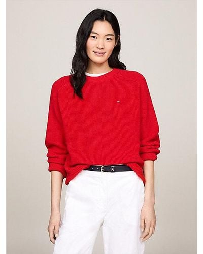 Tommy Hilfiger Relaxed Fit Pullover mit Perlfangmuster - Rot