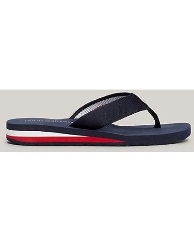 Tommy Hilfiger Signature Teenslipper Met Sleehak - Blauw