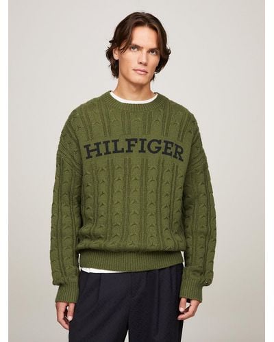 Tommy Hilfiger Hilfiger Monotype Cable Knit Oversized Jumper - Green