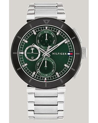 Tommy Hilfiger Edelstahl-Armbanduhr mit grünem Zifferblatt - Grau