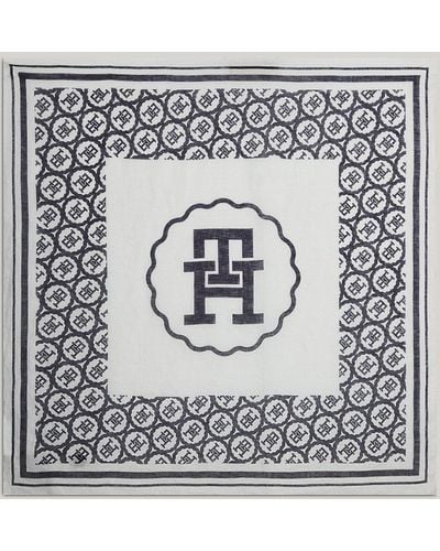 Tommy Hilfiger Linen Th Monogram Stamp Square Scarf - Grey