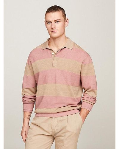 Tommy Hilfiger Premium Relaxed Fit Rugbypolo Met Strepen - Roze