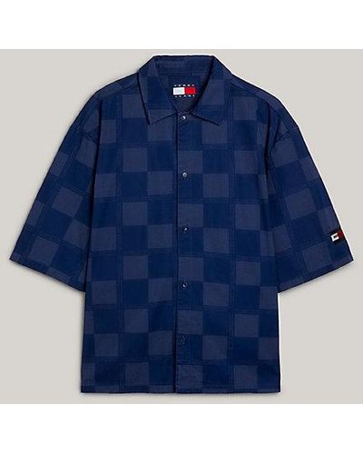 Tommy Hilfiger Uniseks Boxy Overhemd Met Checkerboard-patroon - Blauw