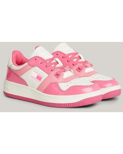 Tommy Hilfiger Retro Patent Leather Fine Cleat Basketball Trainers - Pink