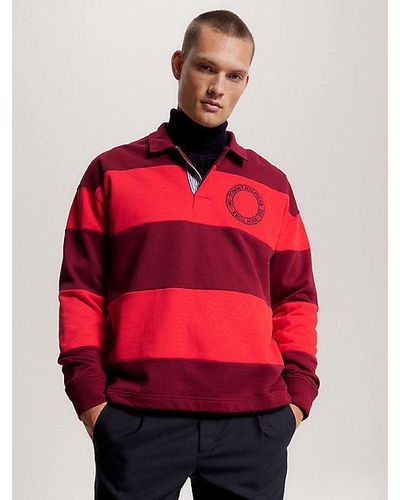 Tommy Hilfiger Relaxed Fit Gestreept Rugbyshirt Met Logo - Rood