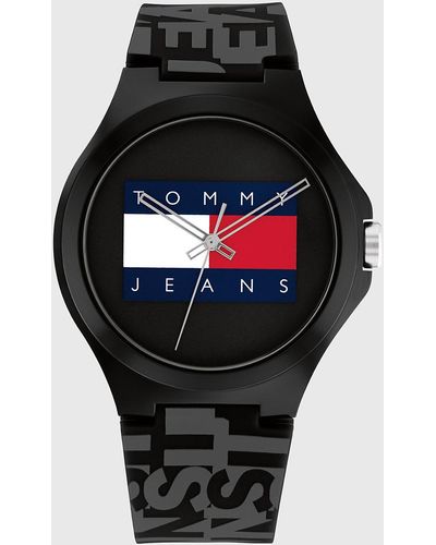 Tommy Hilfiger Logo Strap Flag Dial Electric Watch - Black