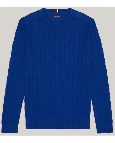 Tommy Hilfiger Adaptive Cable Knit Crew Neck Jumper - Blue