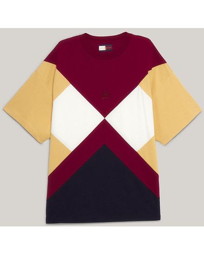 Tommy Hilfiger T-shirt oversize à motif argyle et blason - Rose