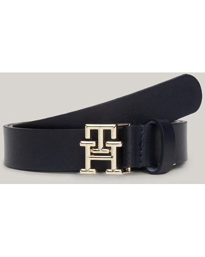 Tommy Hilfiger Th Emblem Plaque Leather Belt - Blue