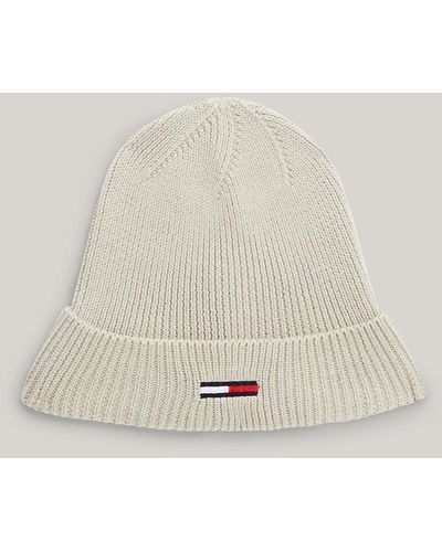 Tommy Hilfiger Ribbed Elongated Flag Beanie - Natural