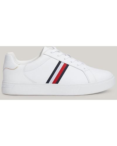 Tommy Hilfiger Essential Leather Signature Tape Court Trainers - White