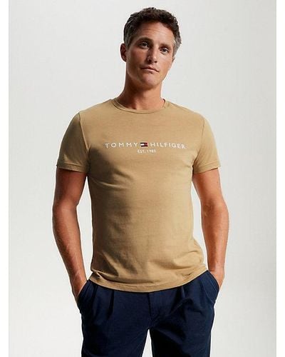 Tommy Hilfiger Slim Fit T-shirt Met Geborduurd Logo - Blauw