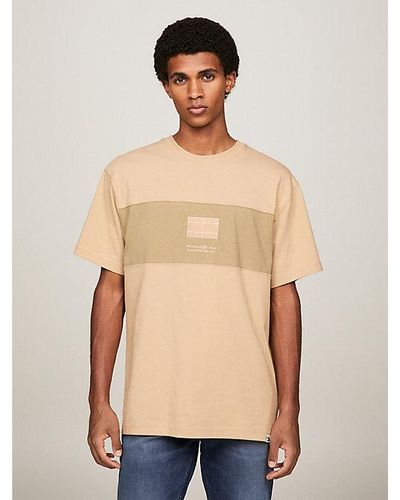 Tommy Hilfiger Colour-blocked T-shirt Met Ton-sur-ton Logo - Naturel