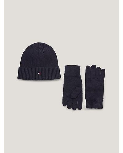 Tommy Hilfiger Essential Beanie und Handschuhe im Set - Blau