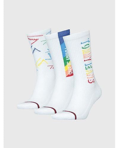 Tommy Hilfiger 3er-Pack gerippte Logo-Socken im Geschenkset - Weiß