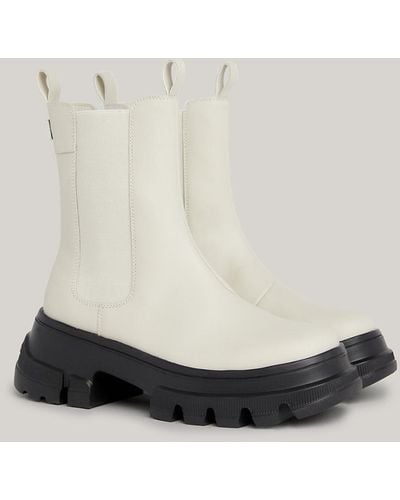 Tommy Hilfiger Leather Chunky Cleat Chelsea Boots - White