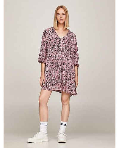 Tommy Hilfiger Oversized A-line Mini-jurk Met Dierenprint - Roze