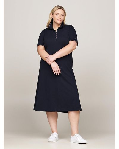 Tommy Hilfiger Curve Topstitch Fit And Flare Polo Dress - Blue