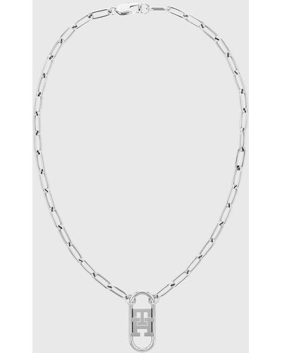 Tommy Hilfiger Th Monogram Stainless Steel Long Pendant Chain Necklace - White