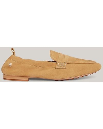 Tommy Hilfiger Suede Moccasin Half Cleat Loafers - Natural