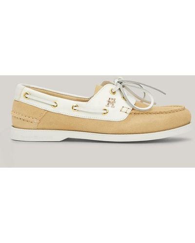 Tommy Hilfiger Suede Colour-blocked Boat Shoes - White