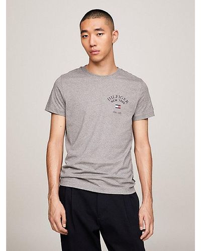 Tommy Hilfiger Varsity Slim Fit T-shirt Met Gebogen Logo - Grijs