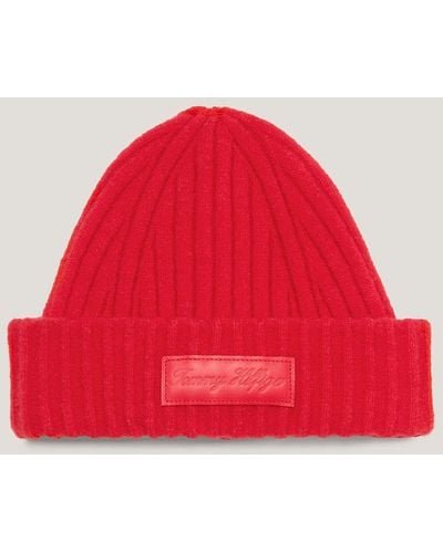 Tommy Hilfiger Logo Patch Beanie - Red