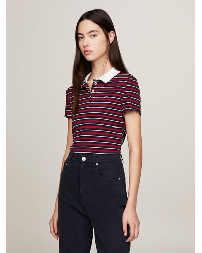Tommy Hilfiger Stripe Slim Fit Ribbed Polo - Red