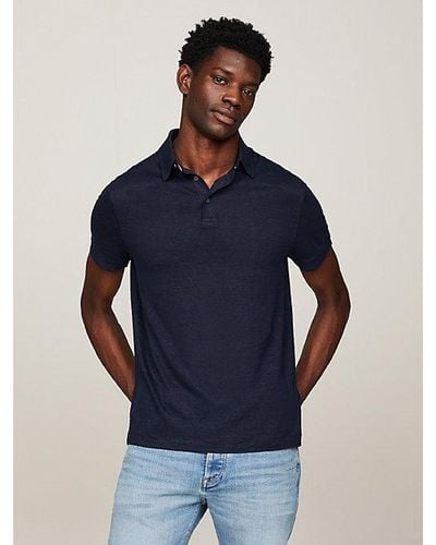 Tommy Hilfiger Premium Regular Fit Poloshirt aus Leinen - Blau