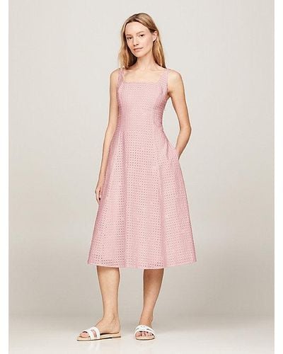 Tommy Hilfiger Midi-jurk Met Broderie Anglaise - Roze