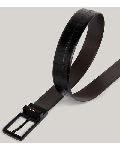 Tommy Hilfiger Th Business Reversible Croco-print Leather Belt - Black