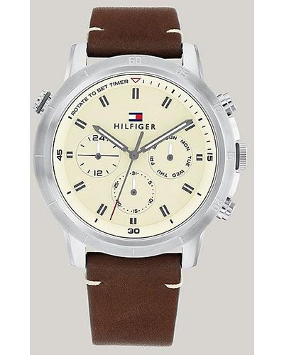 Tommy Hilfiger Sporthorloge Met Bruine Leren Band - Naturel