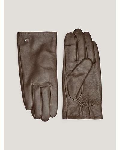 Tommy Hilfiger Essential Leren Handschoenen Met Vlag - Bruin
