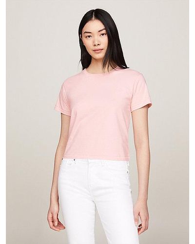 Tommy Hilfiger Rundhals-T-Shirt mit Rückennaht - Pink