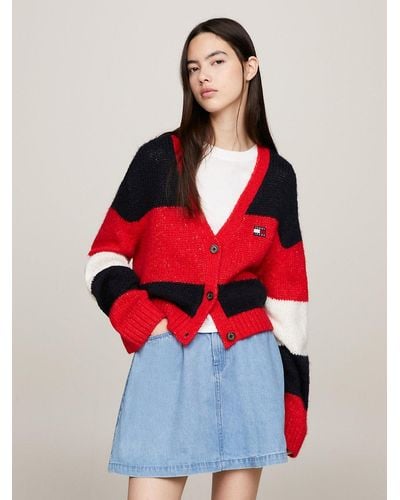 Tommy Hilfiger Colour-blocked Cropped Cardigan - Red