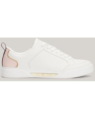 Tommy Hilfiger Leather Metallic Trim Trainers - Natural