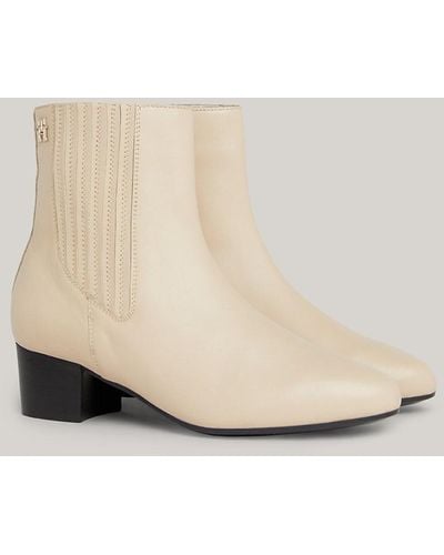 Tommy Hilfiger Essential Leather Block Heel Ankle Boots - Natural