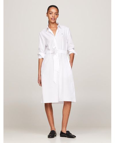 Tommy Hilfiger Essential Stripe Knee Length Shirt Dress - White