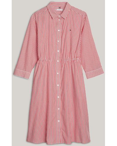 Tommy Hilfiger Adaptive Essential Stripe Knee Length Shirt Dress - Pink