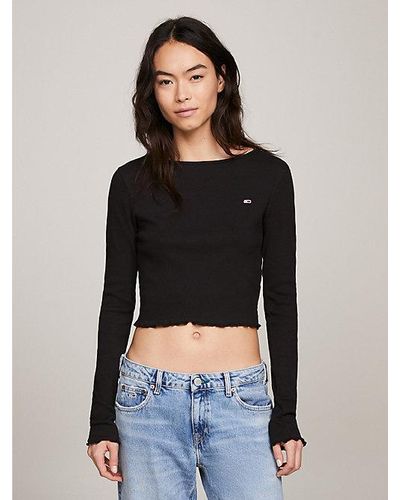 Tommy Hilfiger Cropped Fit Longsleeve Met Ruches - Zwart