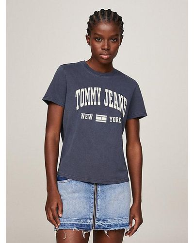 Tommy Hilfiger Jersey T-shirt Met Varsity-logo - Blauw