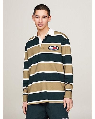 Tommy Hilfiger Archive Oversized Rugbyshirt Met Streep - Blauw