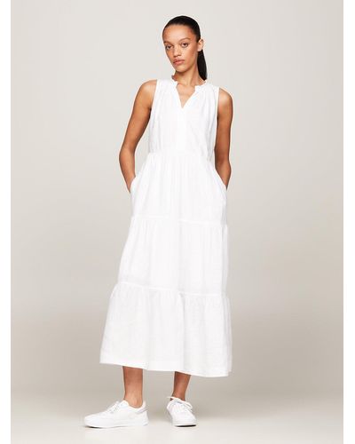 Tommy Hilfiger Linen Tiered Sleeveless Maxi Dress - White