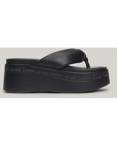 Tommy Hilfiger Tonal Logo Wedge Sandals - Black