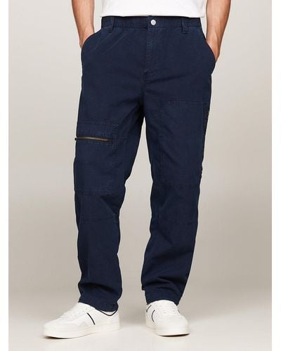 Tommy Hilfiger Aidan Straight Baggy Tapered Cargo Trousers - Blue