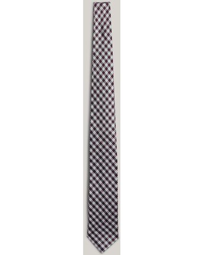 Tommy Hilfiger Pure Silk Gingham Woven Tie - White