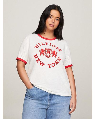 Tommy Hilfiger Curve T-shirt Met Varsity-logo - Wit