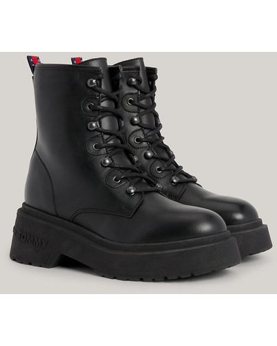 Tommy Hilfiger Bottes en cuir à semelle épaisse et lacets - Noir